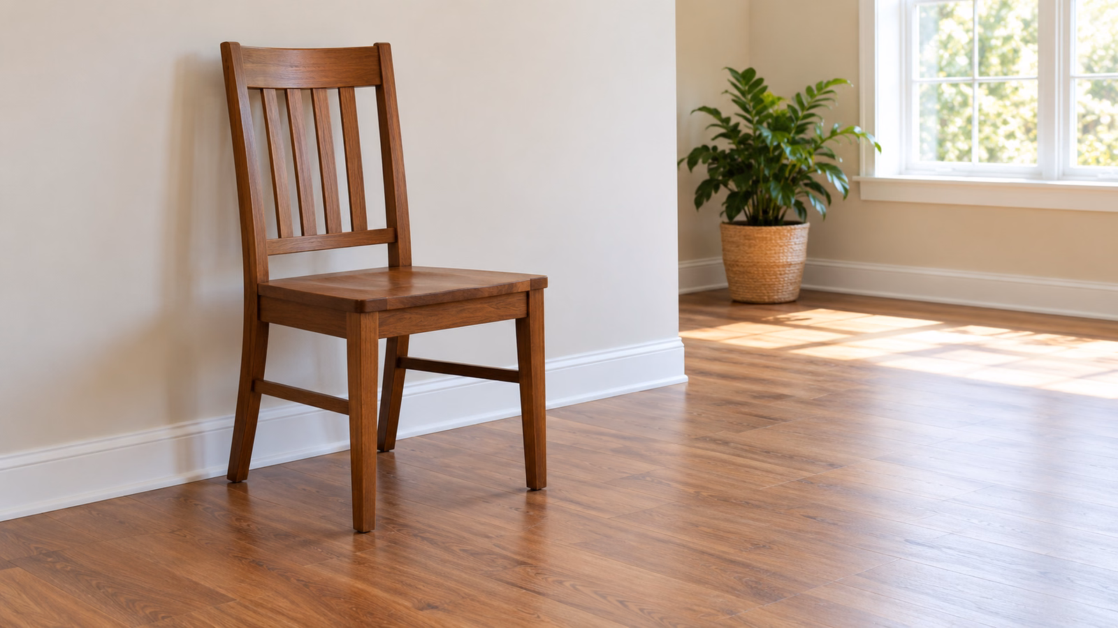 Sturdy armless chair without wheels in a clear space for home exercise